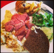 "Sausage, sauerkraut, cucumber salad and apple strudel at the #Oktoberfest themed #Marist #Valley Cafe" (@ejane27)