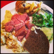 "Sausage, sauerkraut, cucumber salad and apple strudel at the #Oktoberfest themed #Marist #Valley Cafe" (@ejane27)